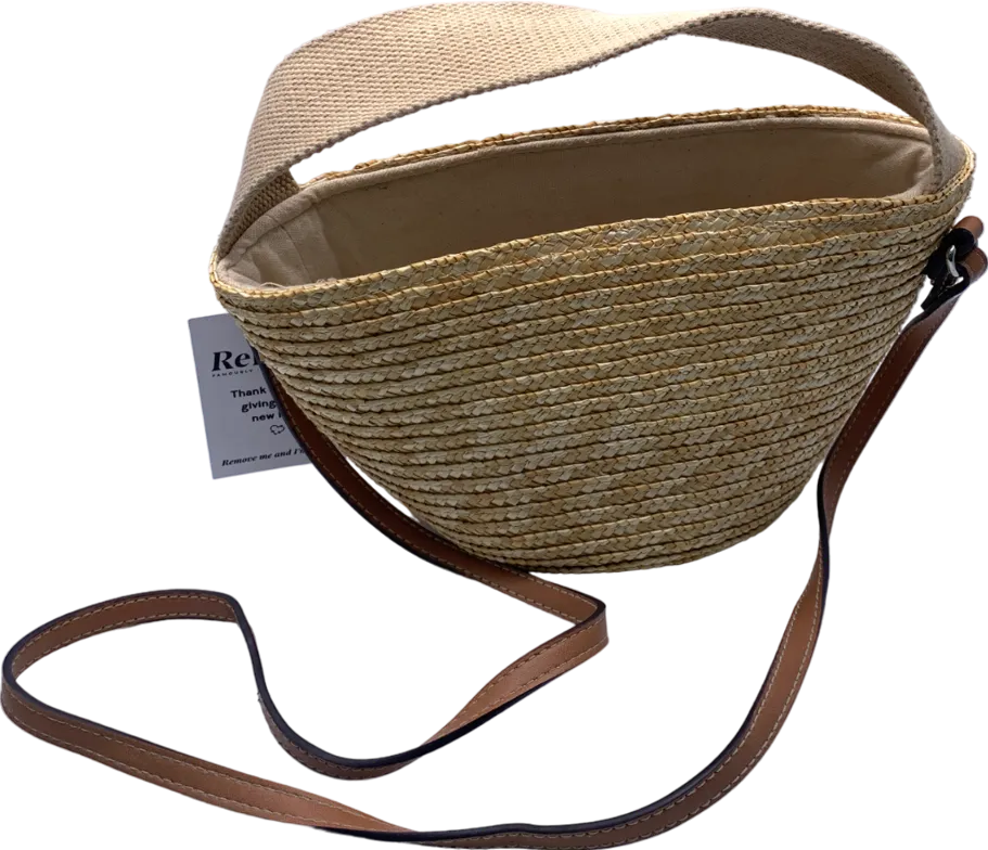 MANGO Beige Straw Bucket Bag One Size