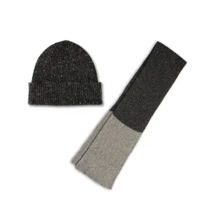 Mens Chunky Wool Scarf and Beanie Hat Set | Grey | Lomond Lambswool | Shin