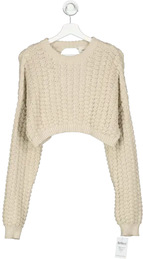 Milk It Beige Chunky Knit Cropped Open Back Sweater UK 12