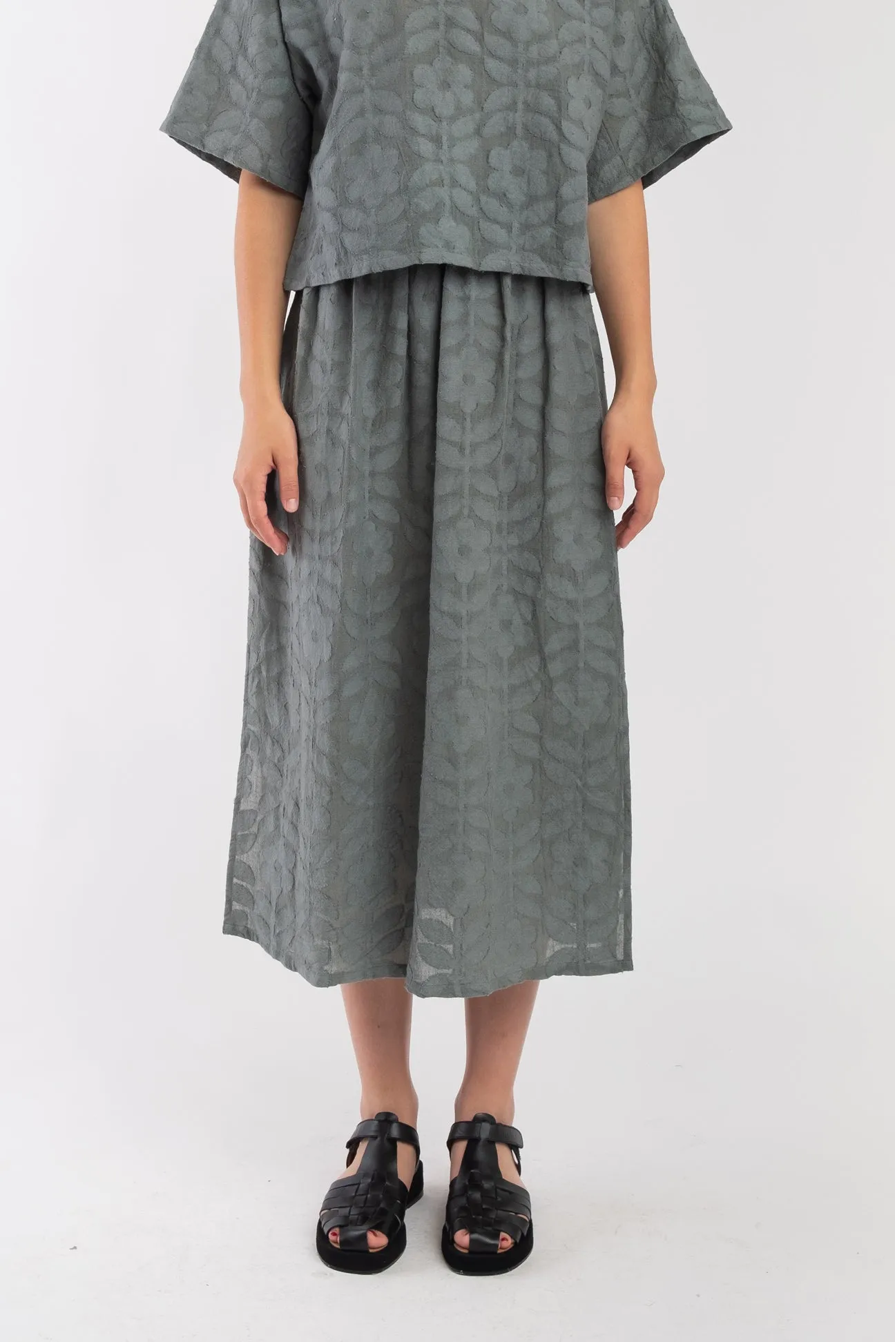 Mineral Green Floral Jacquard Skirt