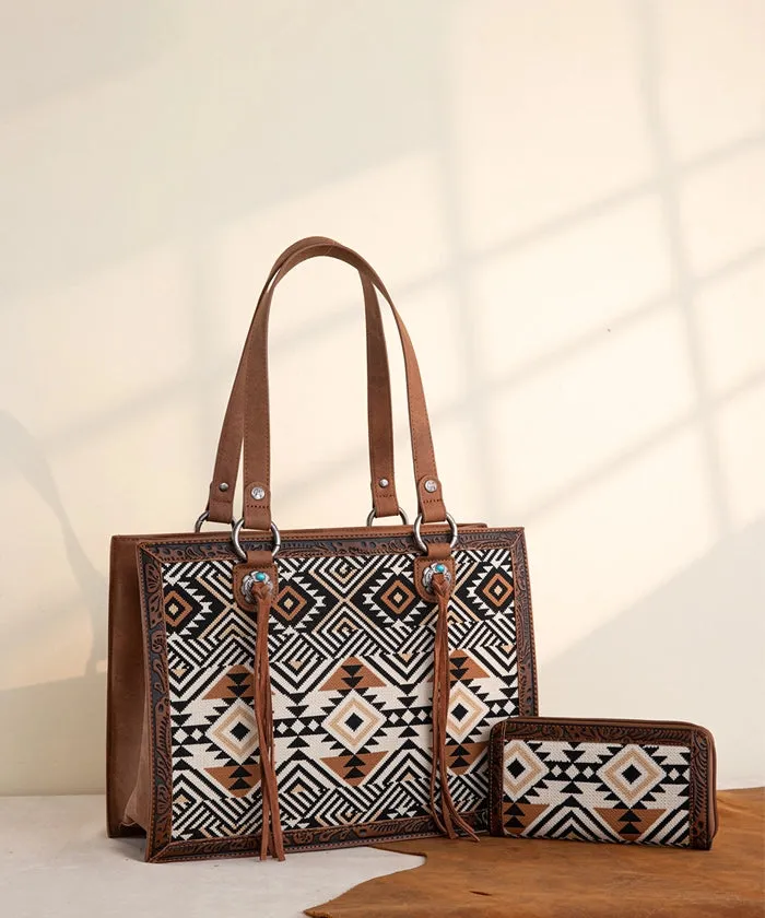 Montana West Southwestern Tooled Tote Bag Set