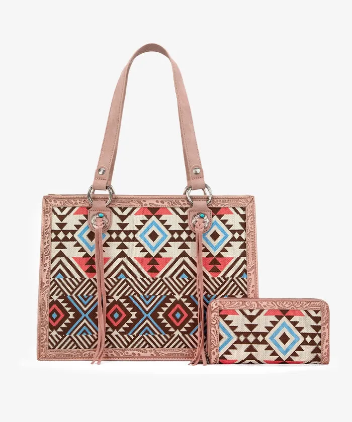 Montana West Southwestern Tooled Tote Bag Set