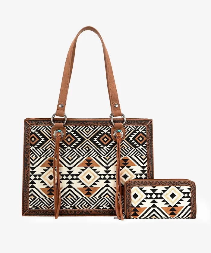 Montana West Southwestern Tooled Tote Bag Set