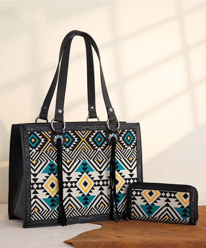 Montana West Southwestern Tooled Tote Bag Set