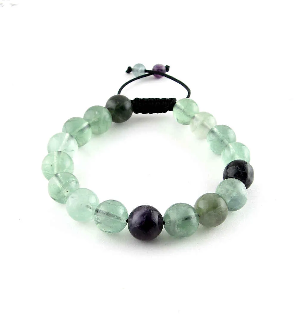 Natural Rainbow Fluorite Mineral Slipknot Bracelet 10mm, Adjustable