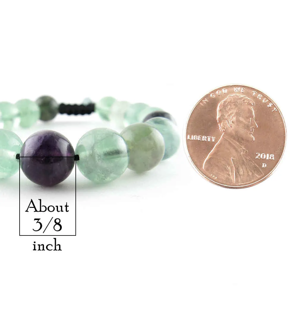 Natural Rainbow Fluorite Mineral Slipknot Bracelet 10mm, Adjustable