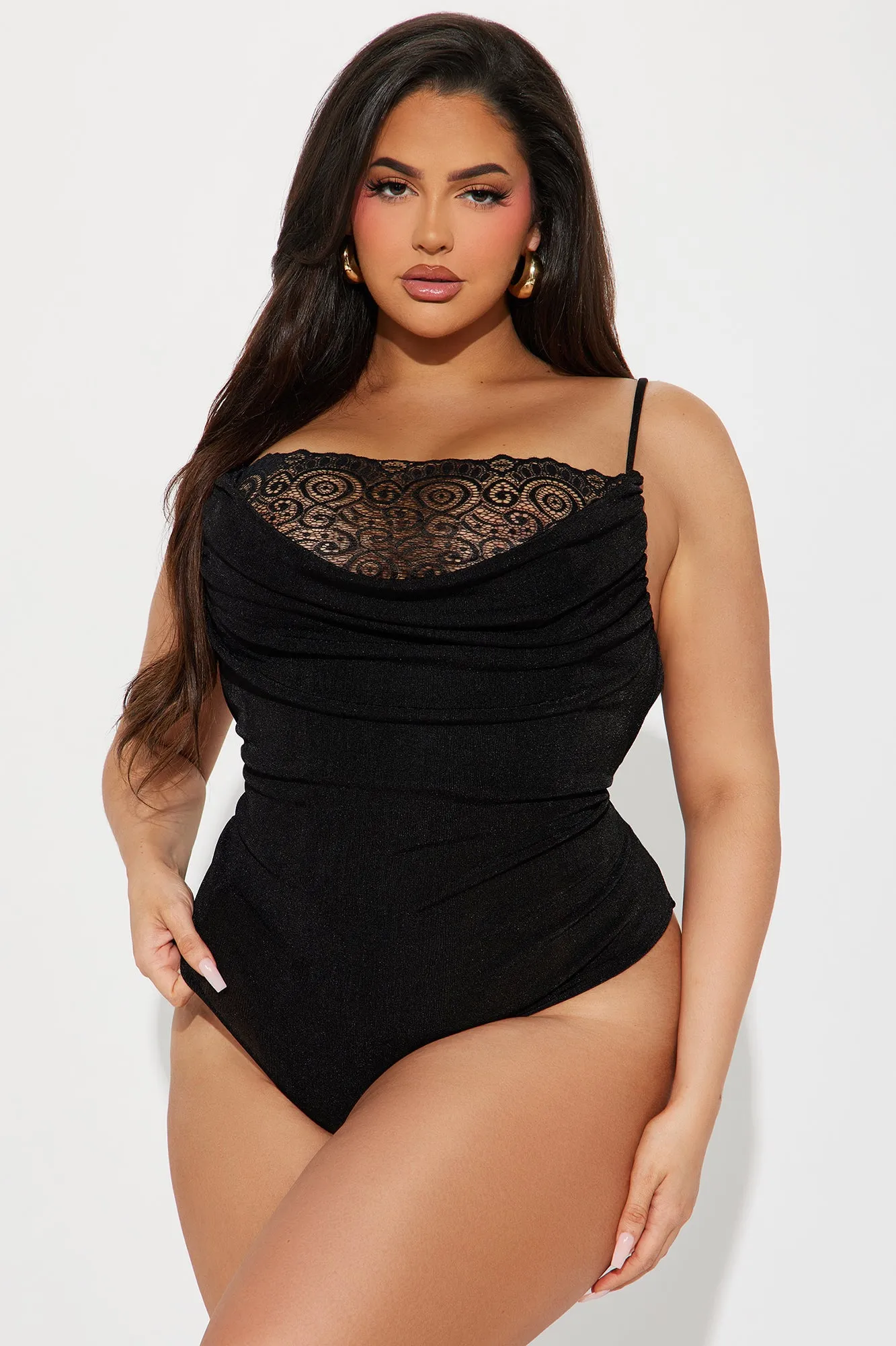 Nayelli Lace Trim Bodysuit - Black