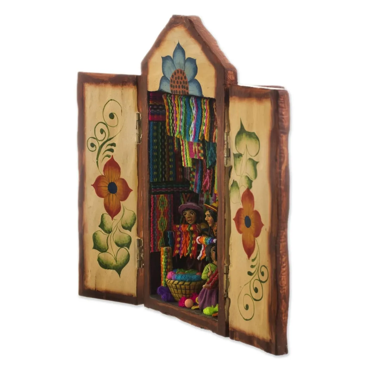 Novica Colorful Marketplace Ceramic Retablo