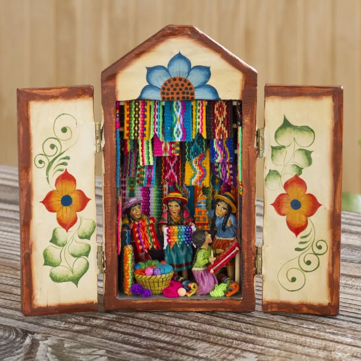 Novica Colorful Marketplace Ceramic Retablo