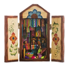 Novica Colorful Marketplace Ceramic Retablo