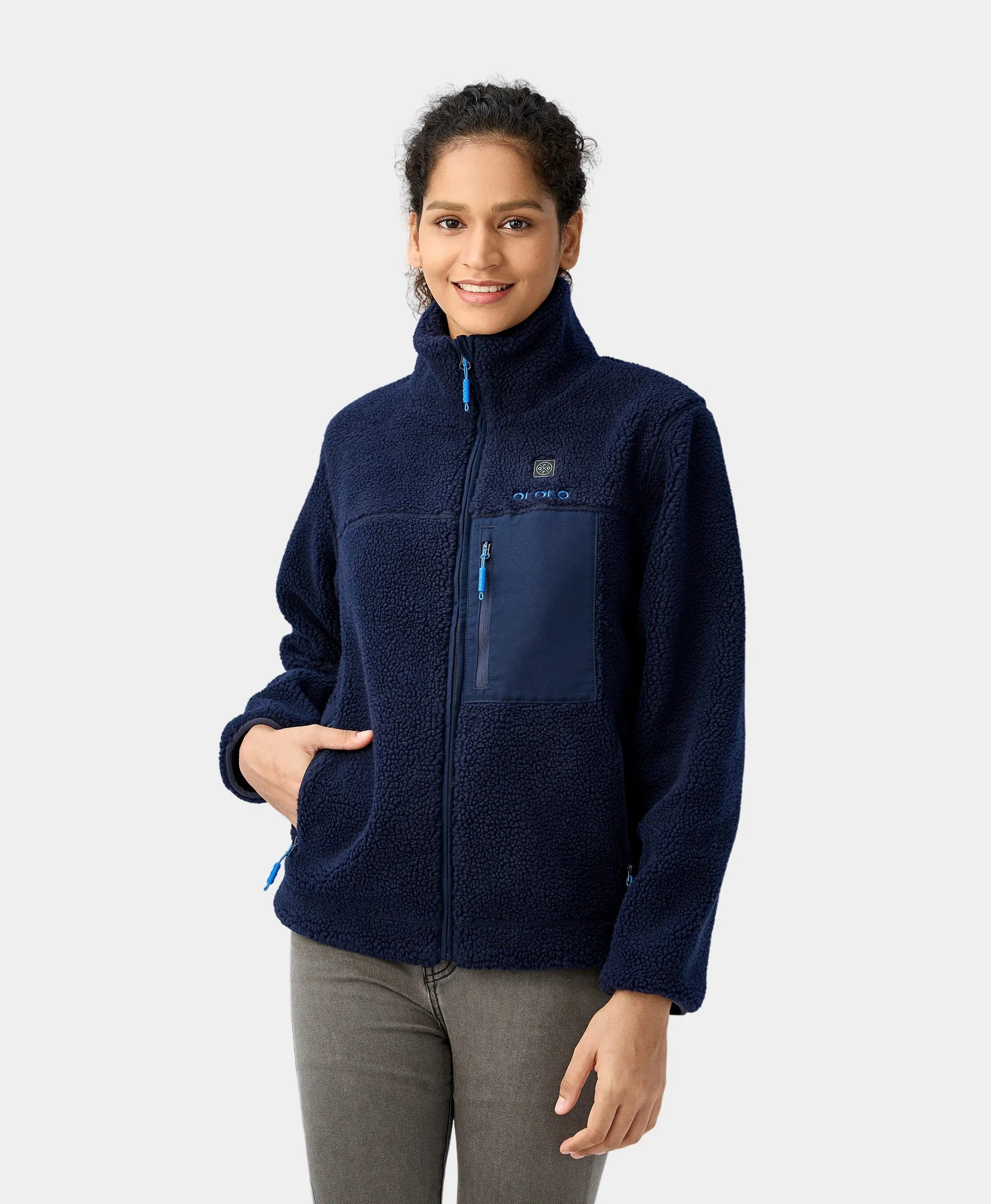 (Open-Box) Women's Colorblock Recycled Fleece Heated Jacket (Battery Set Not Included)