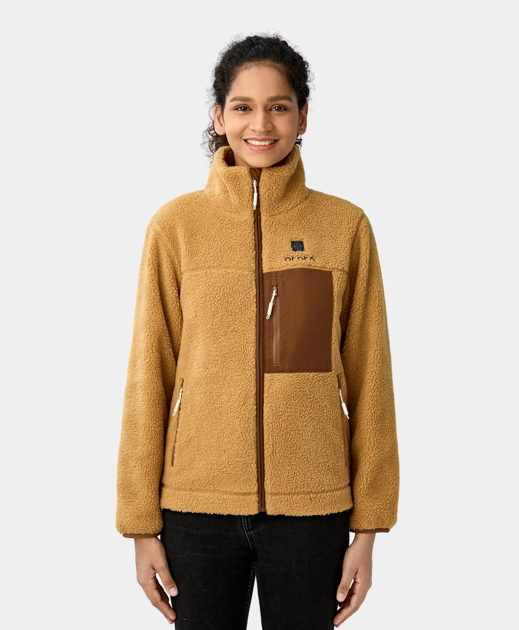 (Open-Box) Women's Colorblock Recycled Fleece Heated Jacket (Battery Set Not Included)