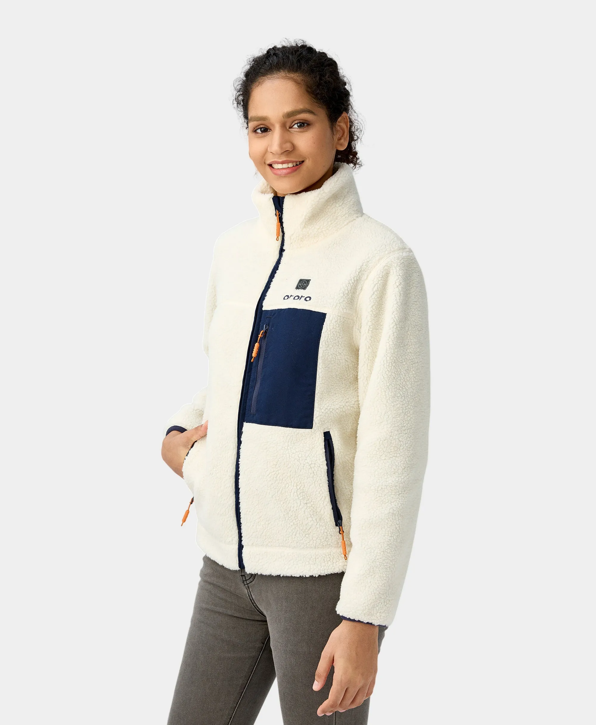 (Open-Box) Women's Colorblock Recycled Fleece Heated Jacket (Battery Set Not Included)