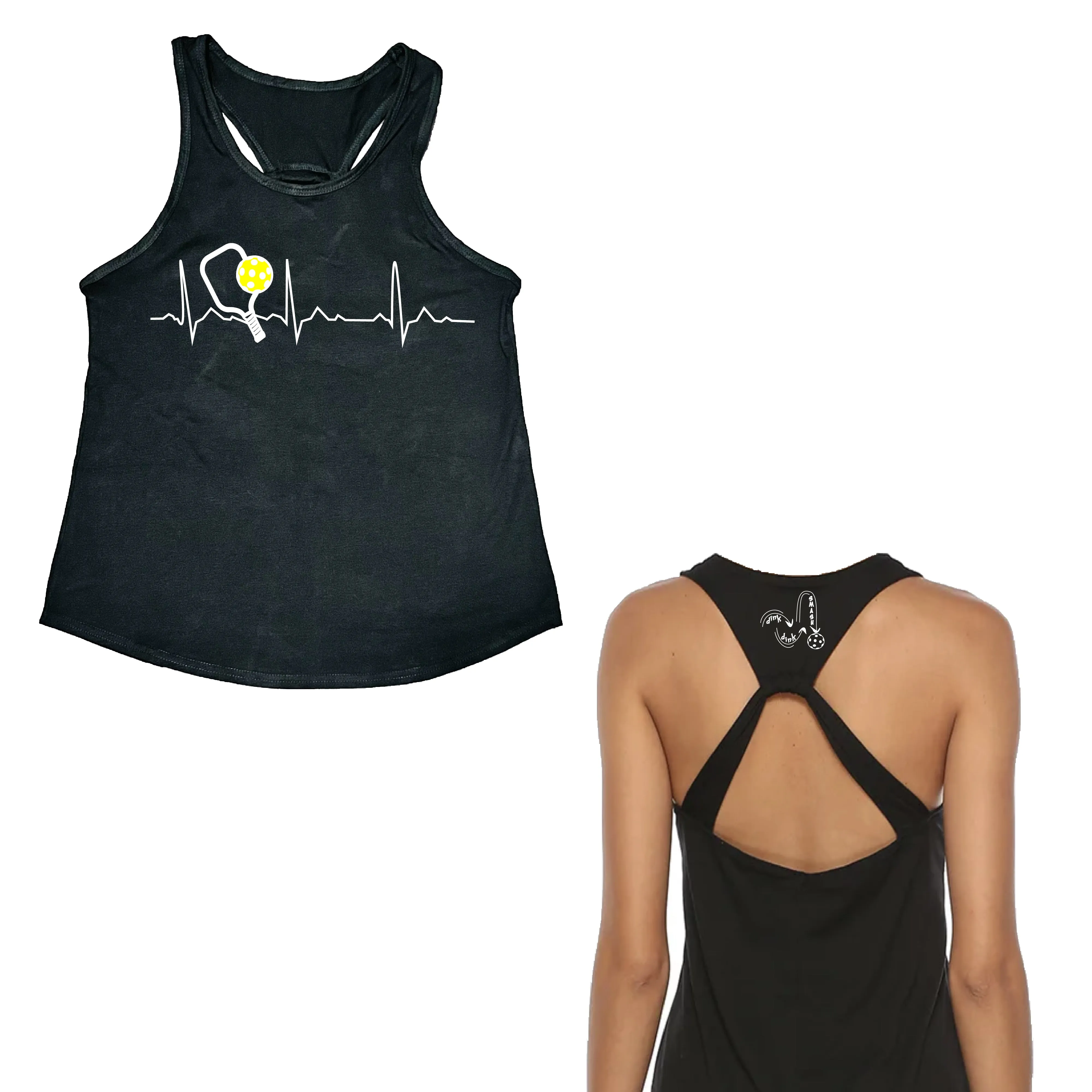 Pickleball Heartbeat EKG | Women's Open X-Back Pickleball Tank | Quick Dry Athletic Shirt