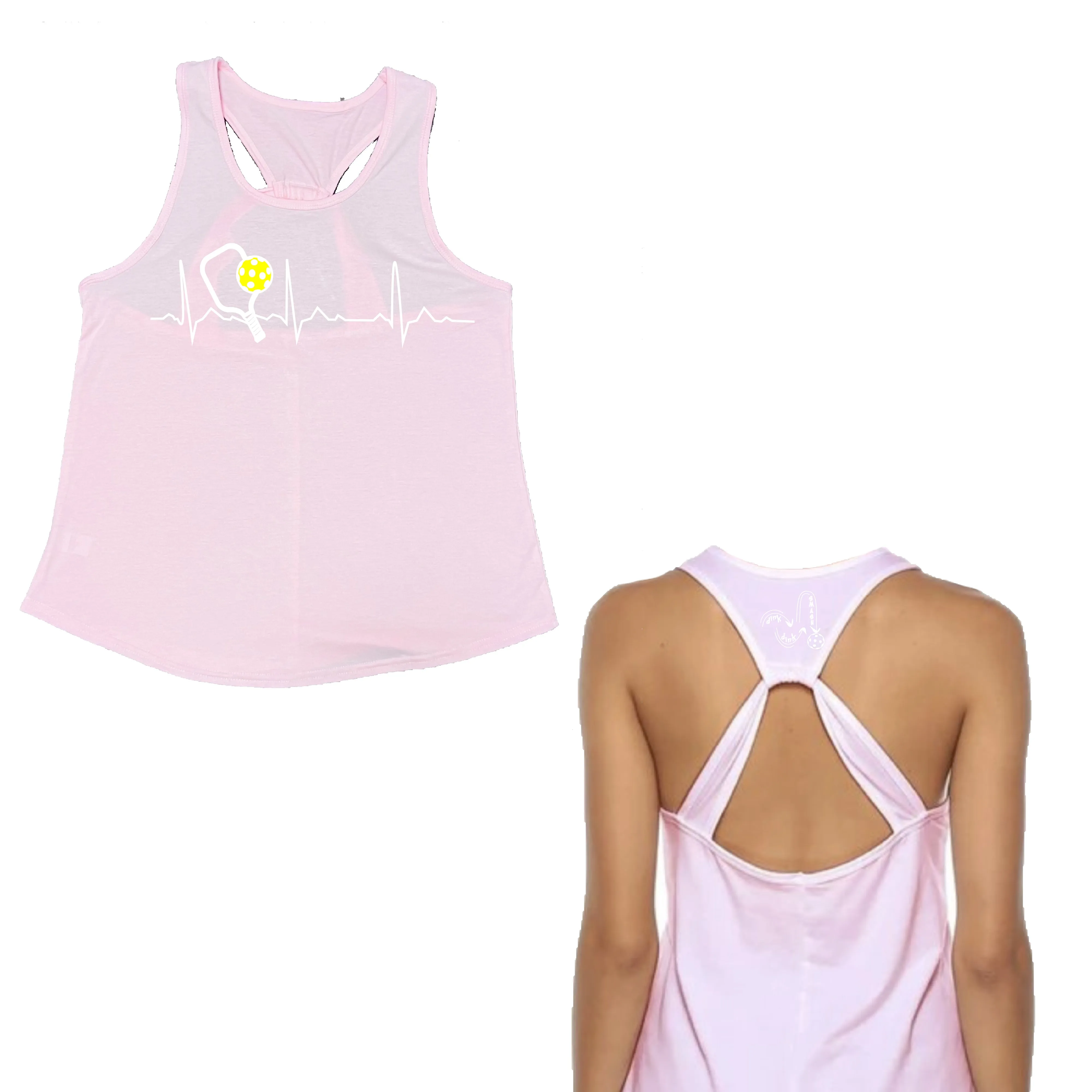 Pickleball Heartbeat EKG | Women's Open X-Back Pickleball Tank | Quick Dry Athletic Shirt