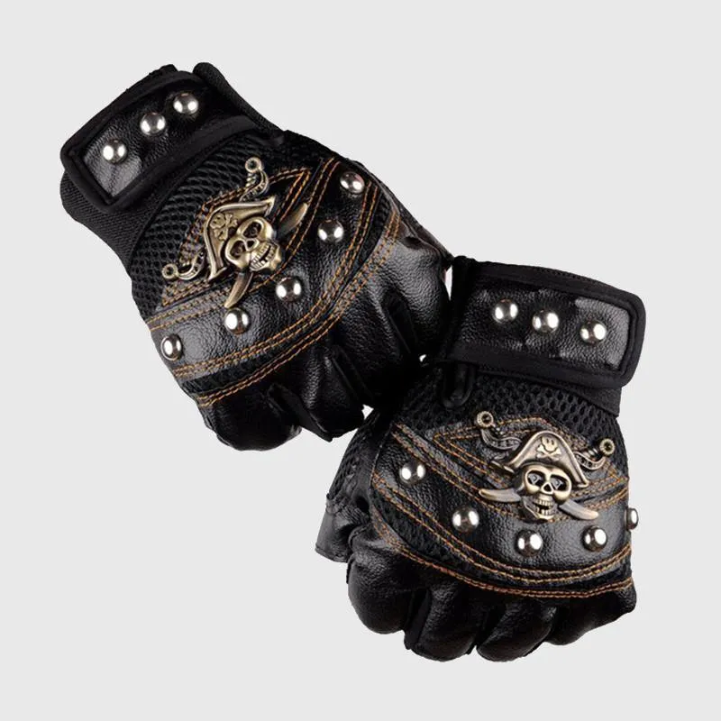 Pirate Skull Leather Gloves