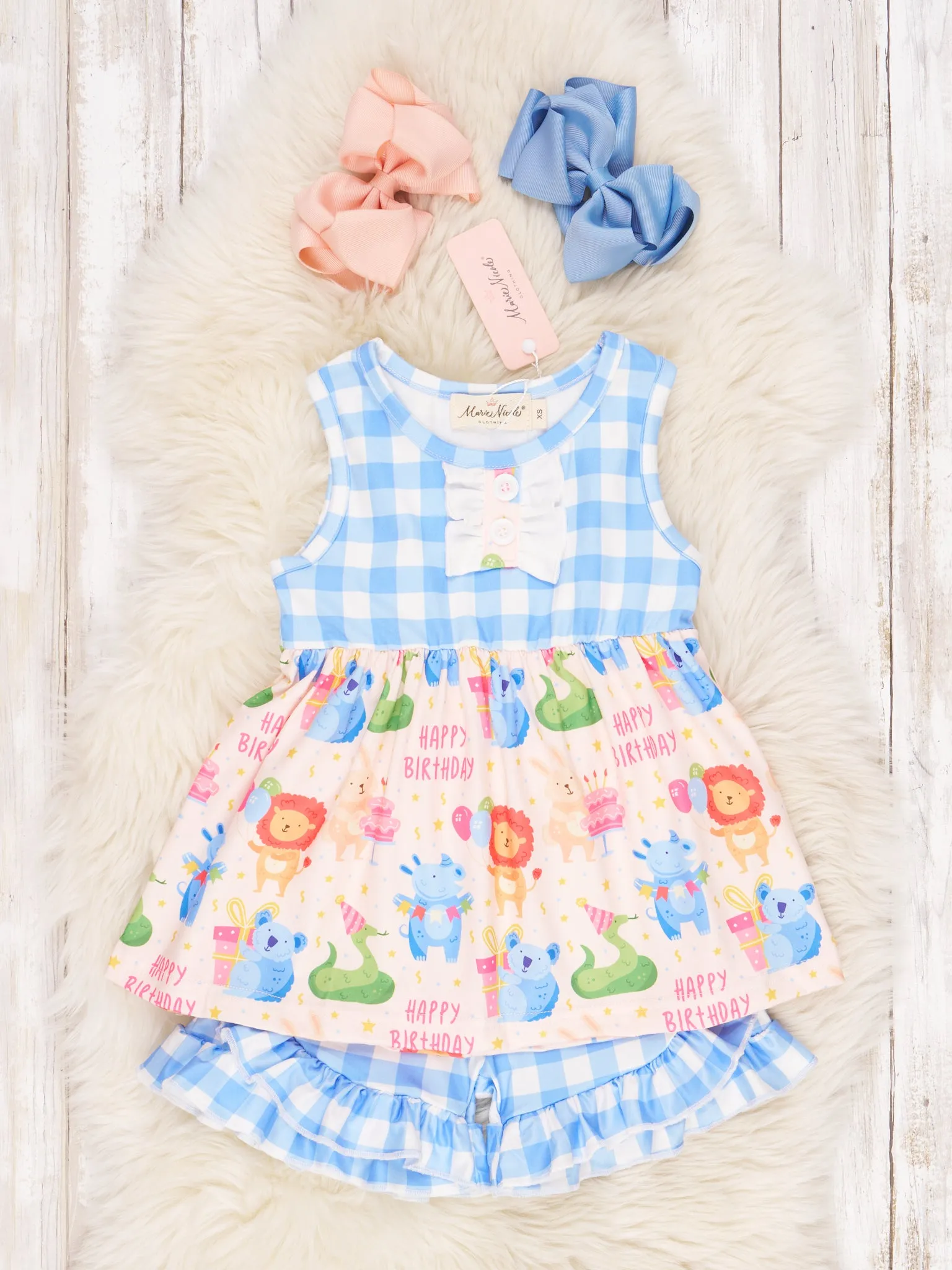 "Happy Birthday" Gingham Ruffle Outfit