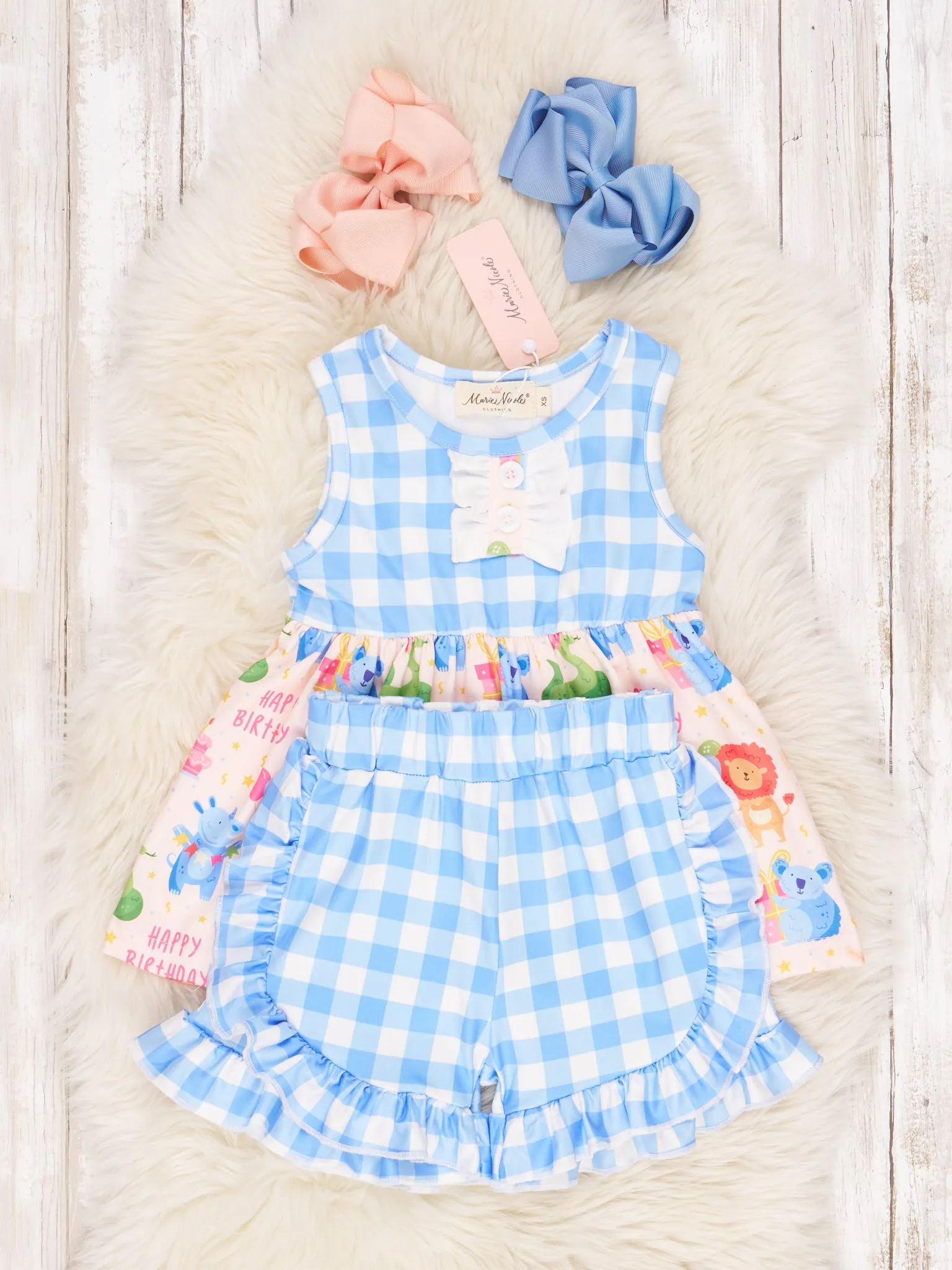 "Happy Birthday" Gingham Ruffle Outfit