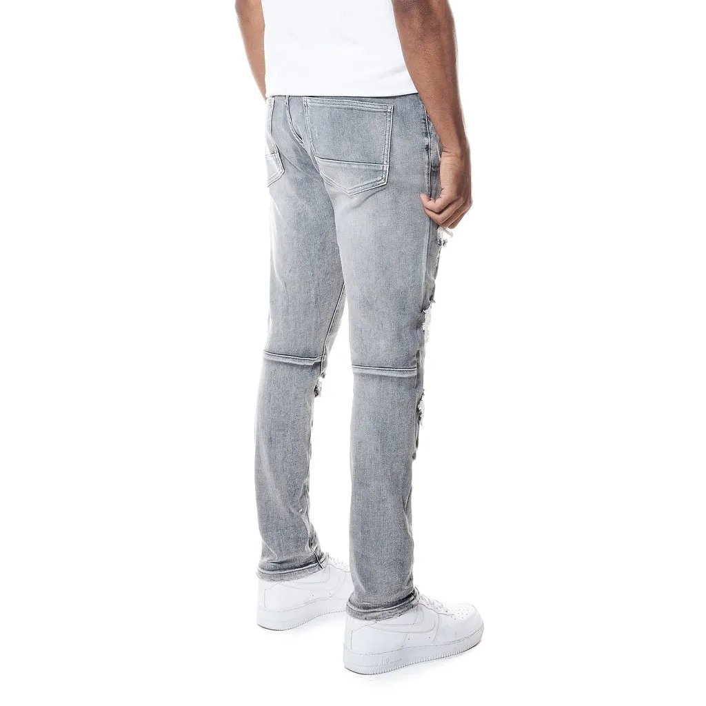 Rip & Repair Slim Tapered Denim Jeans - Union Grey