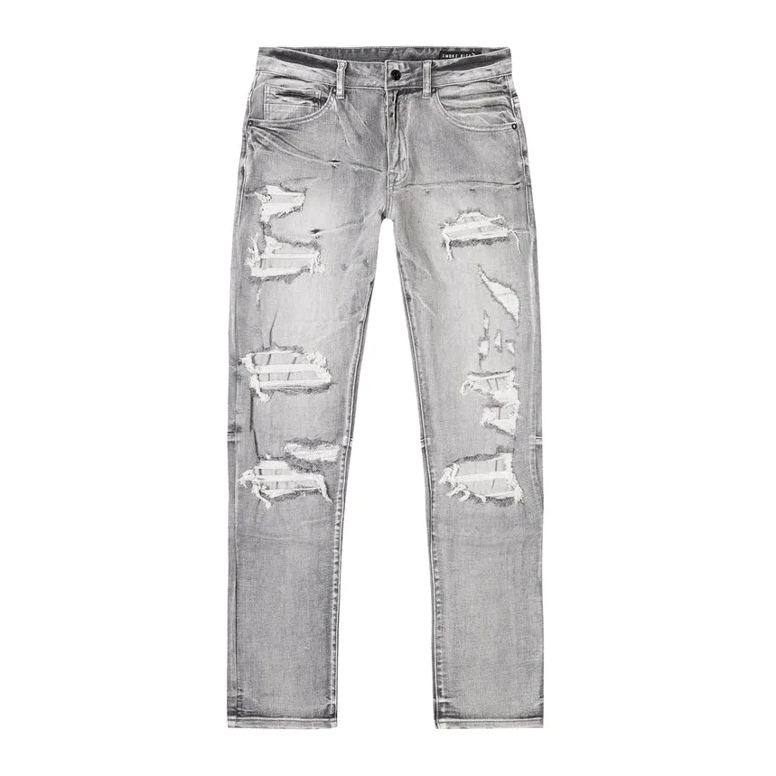 Rip & Repair Slim Tapered Denim Jeans - Union Grey