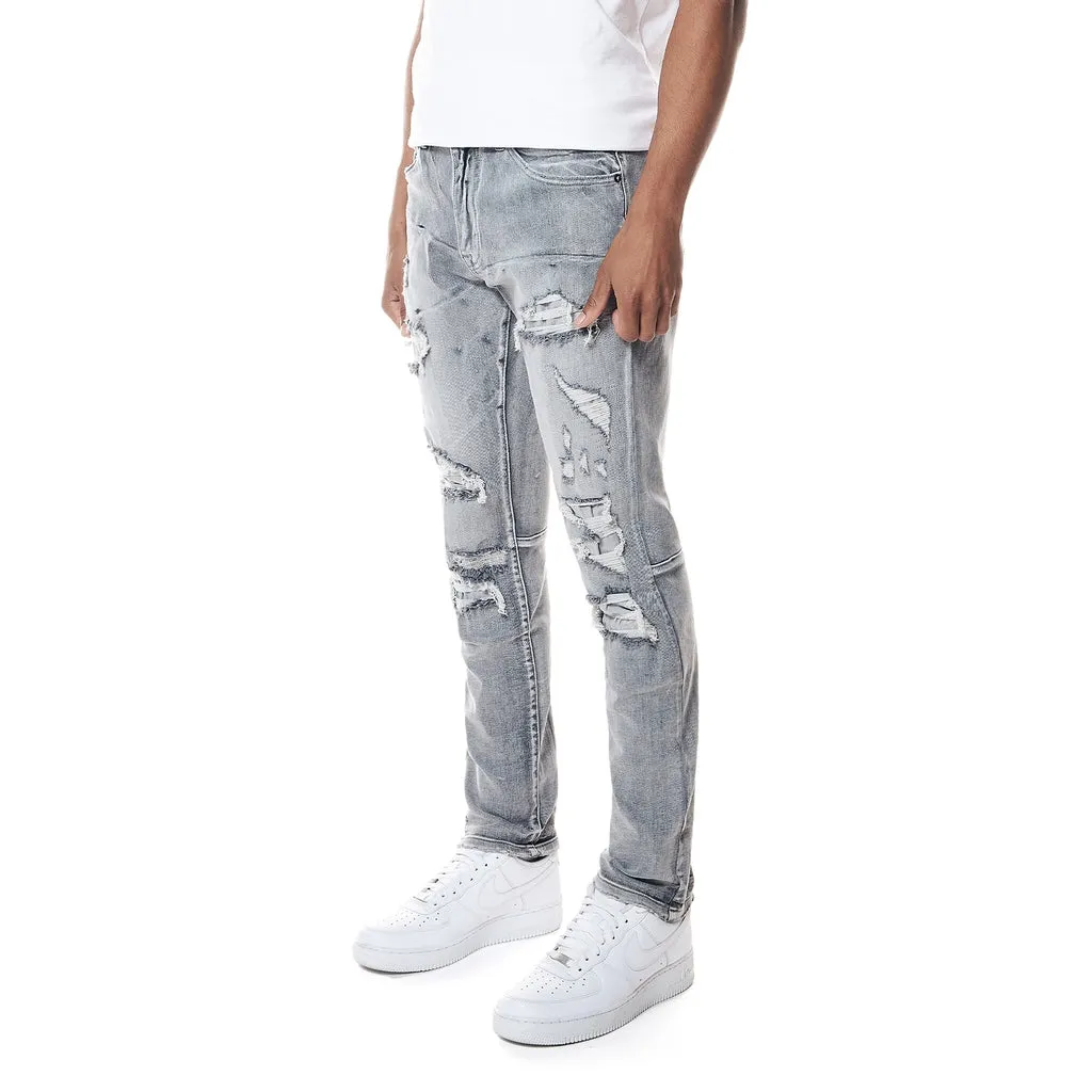 Rip & Repair Slim Tapered Denim Jeans - Union Grey