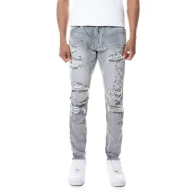 Rip & Repair Slim Tapered Denim Jeans - Union Grey