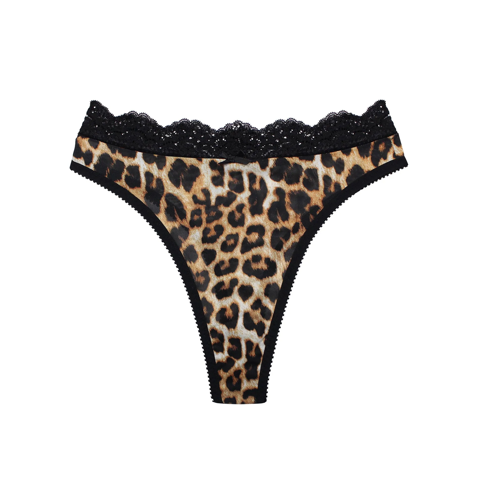 Sabrina Thong Leopard Print with Lace Trim