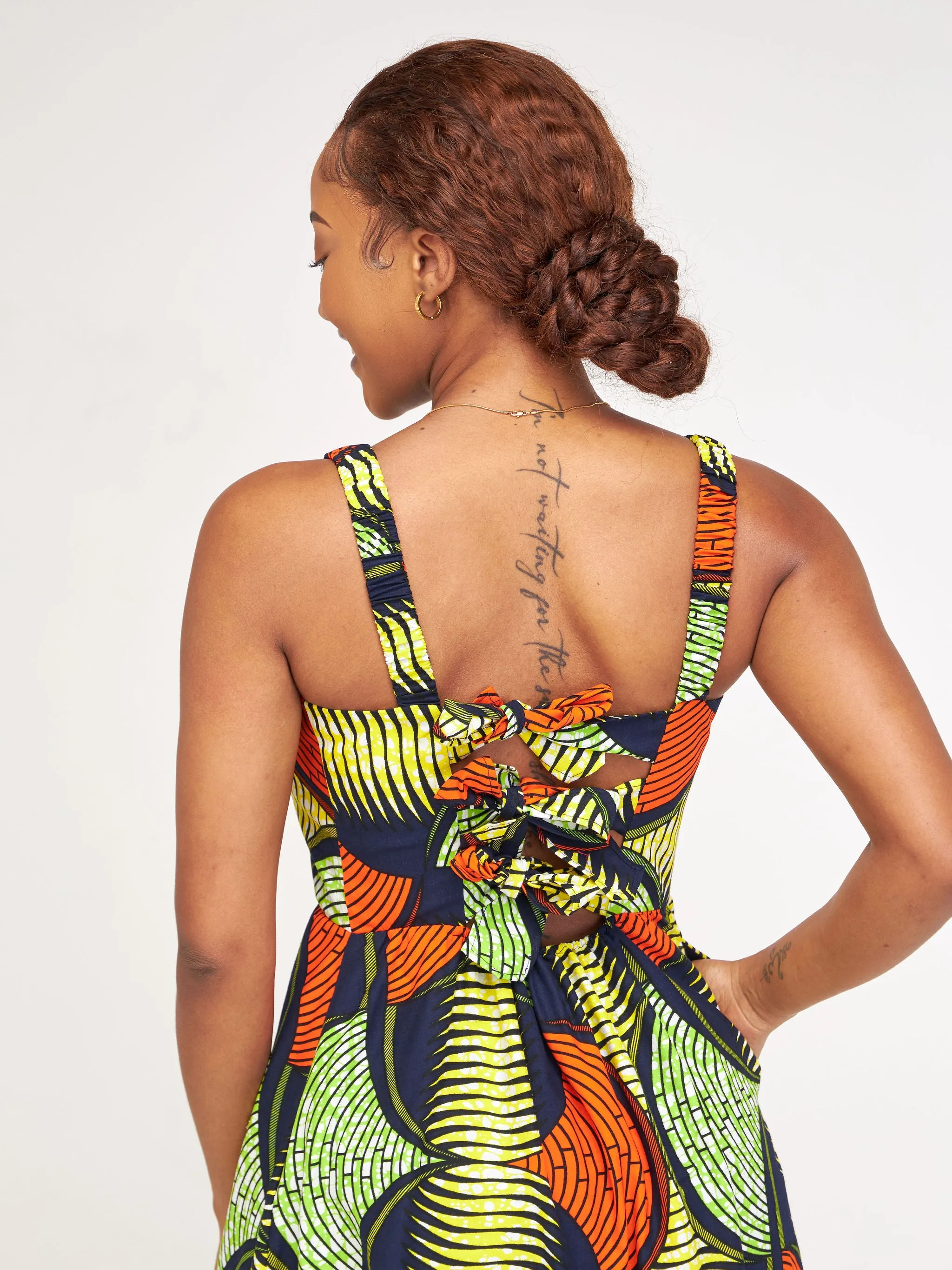 Safari Anga Strappy Tie Back Maxi Dress - Yellow / Orange Ankara Print