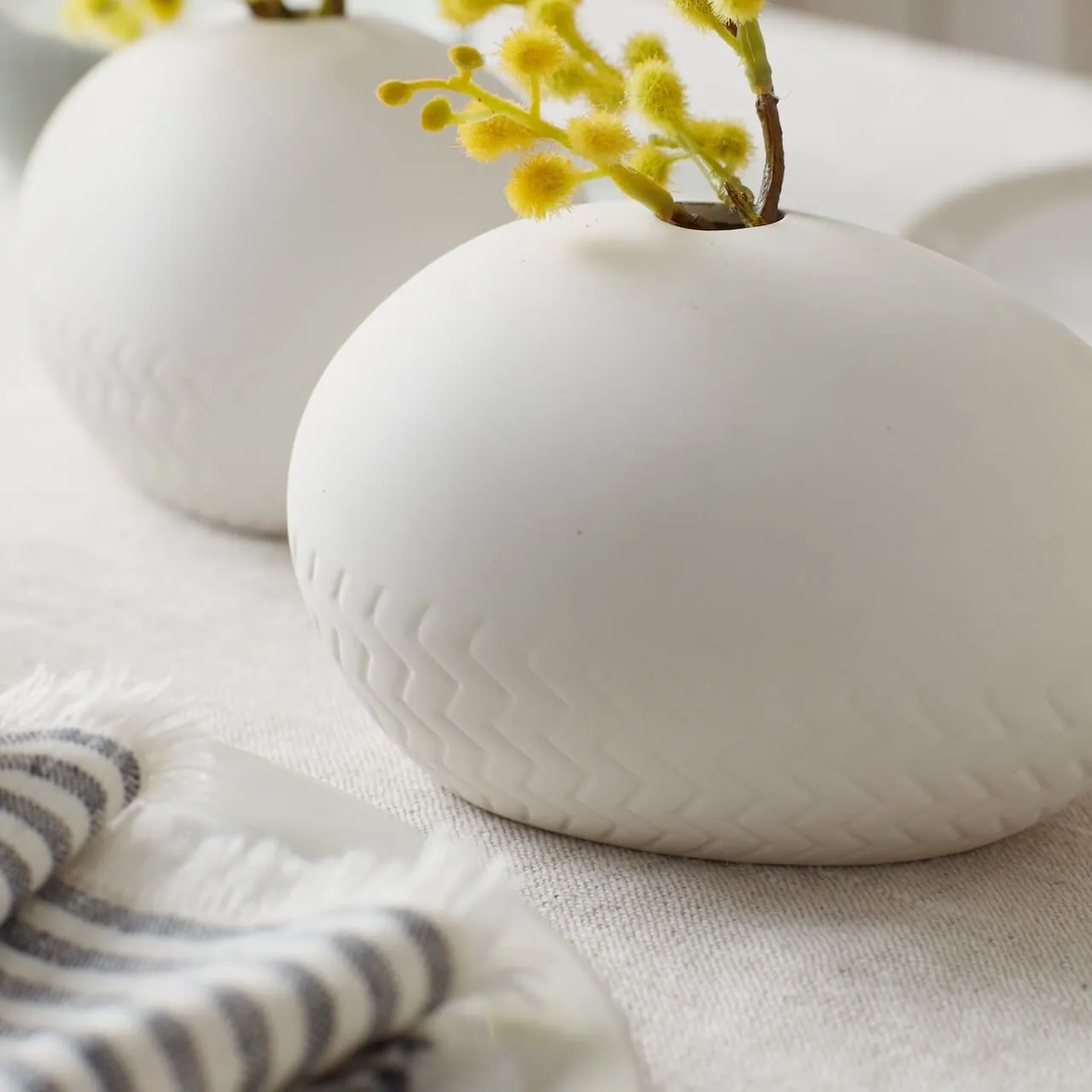 Set of 3 White Ceramic Decorative Pots