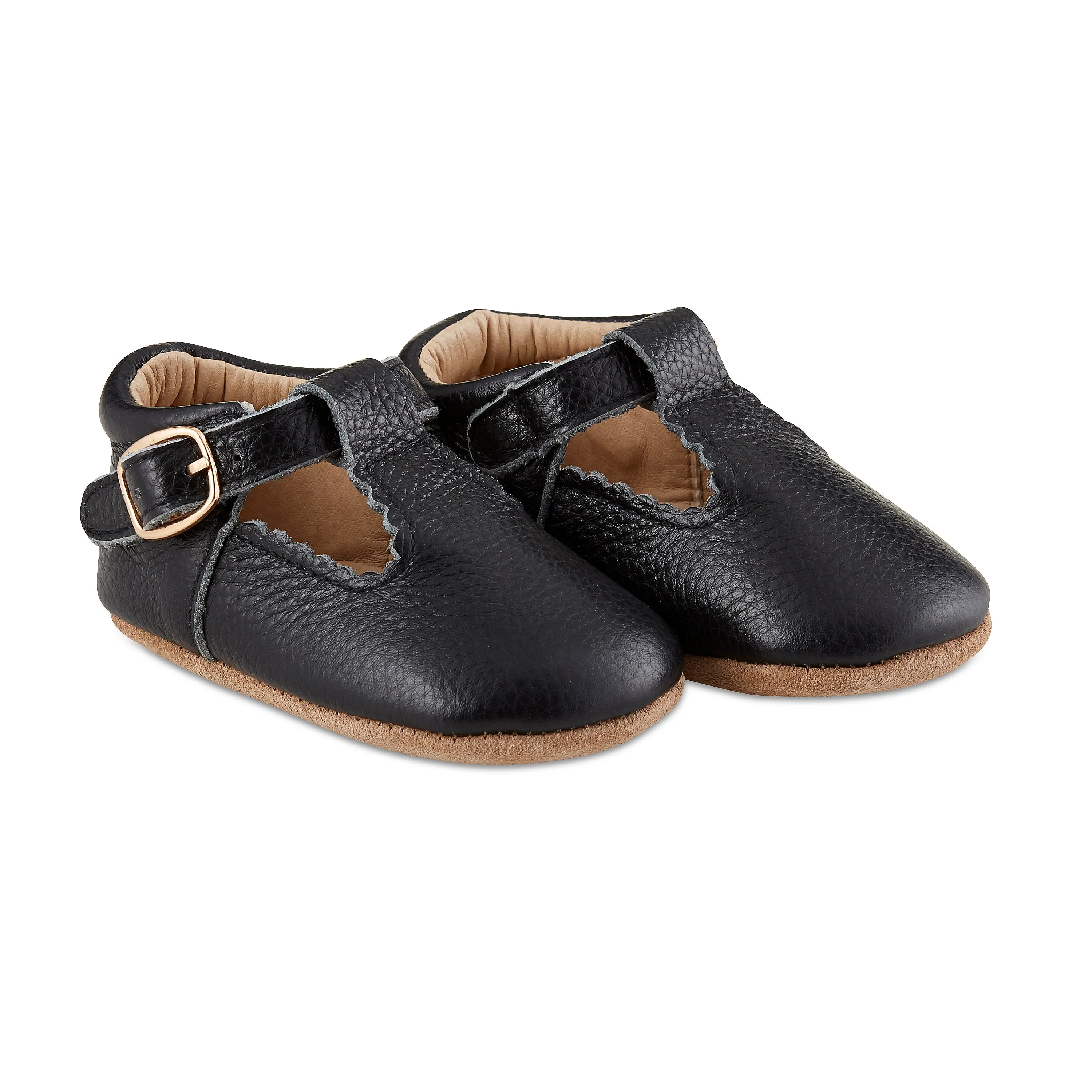 Soft-Sole Leather Mary Jane Moccasins - BLACK