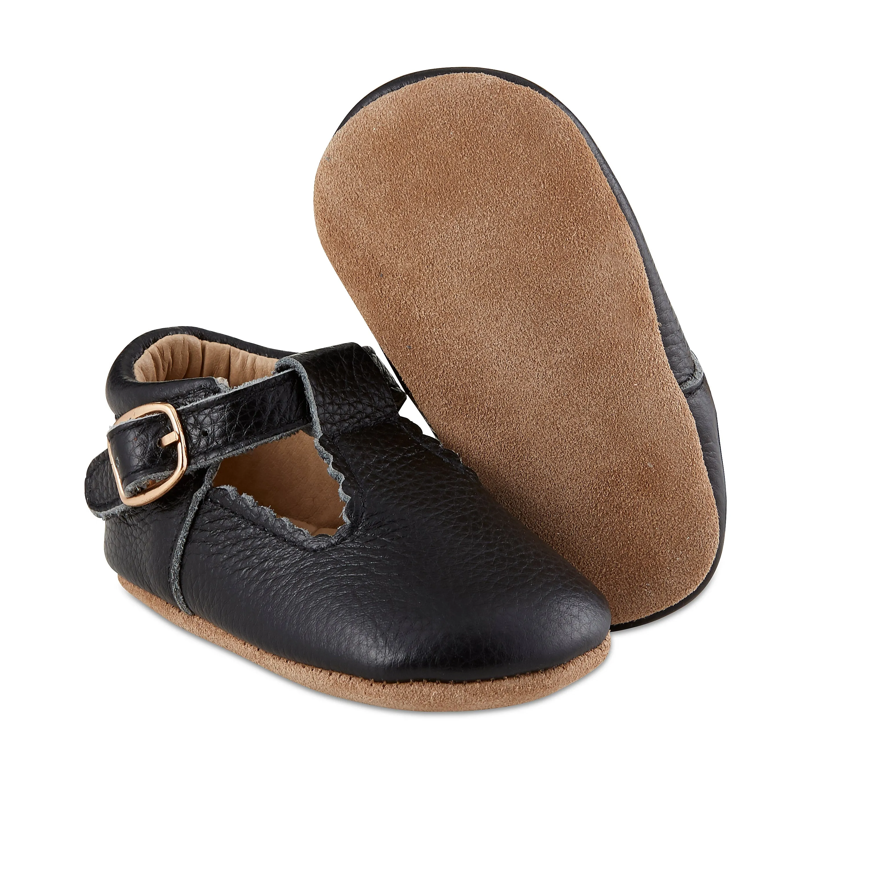 Soft-Sole Leather Mary Jane Moccasins - BLACK