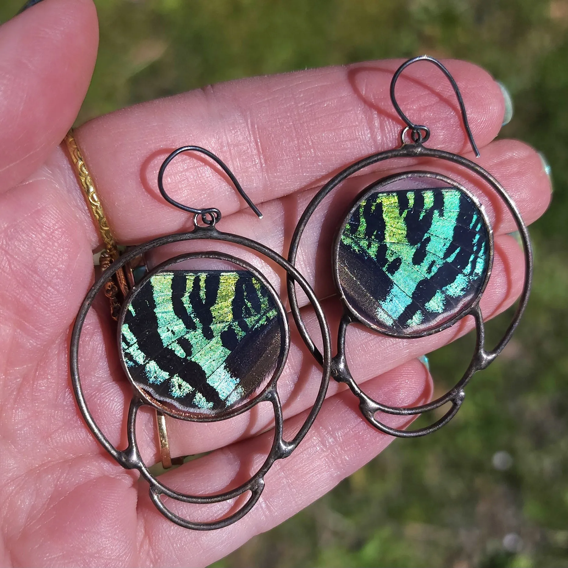 Teal Sunset Moth Soli-Lunar Earrings