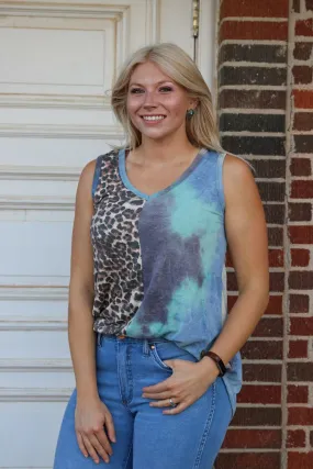 Tracy Leopard Tie Dye Sleeveless Top