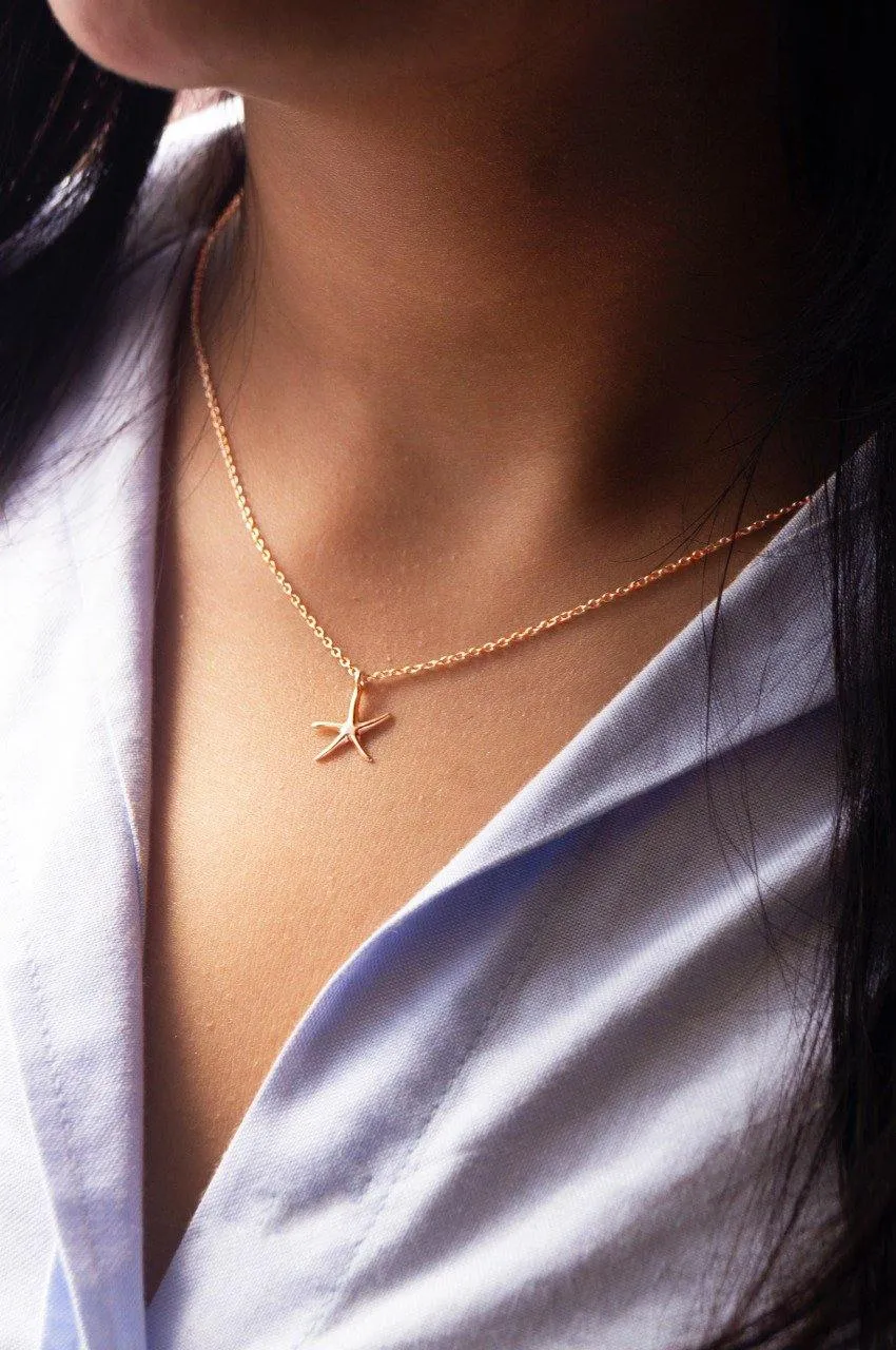 Underwater Star Fish Rose Gold Plated Sterling Silver Pendant Necklace