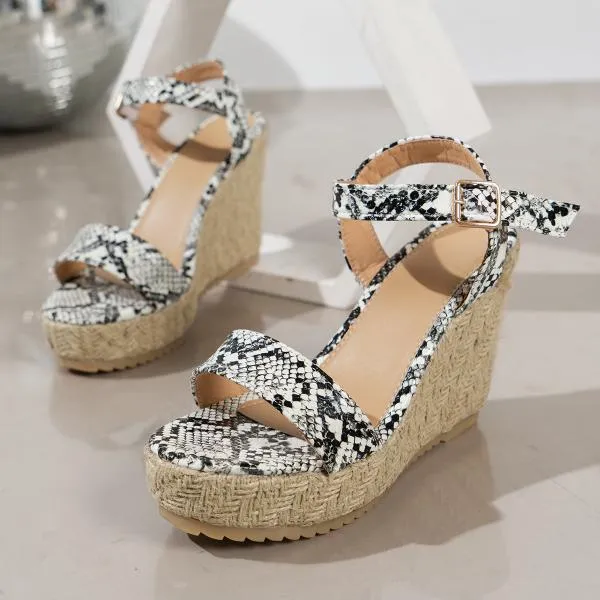 Women's Casual Snake Print Rope Wedge Sandals 00958725S