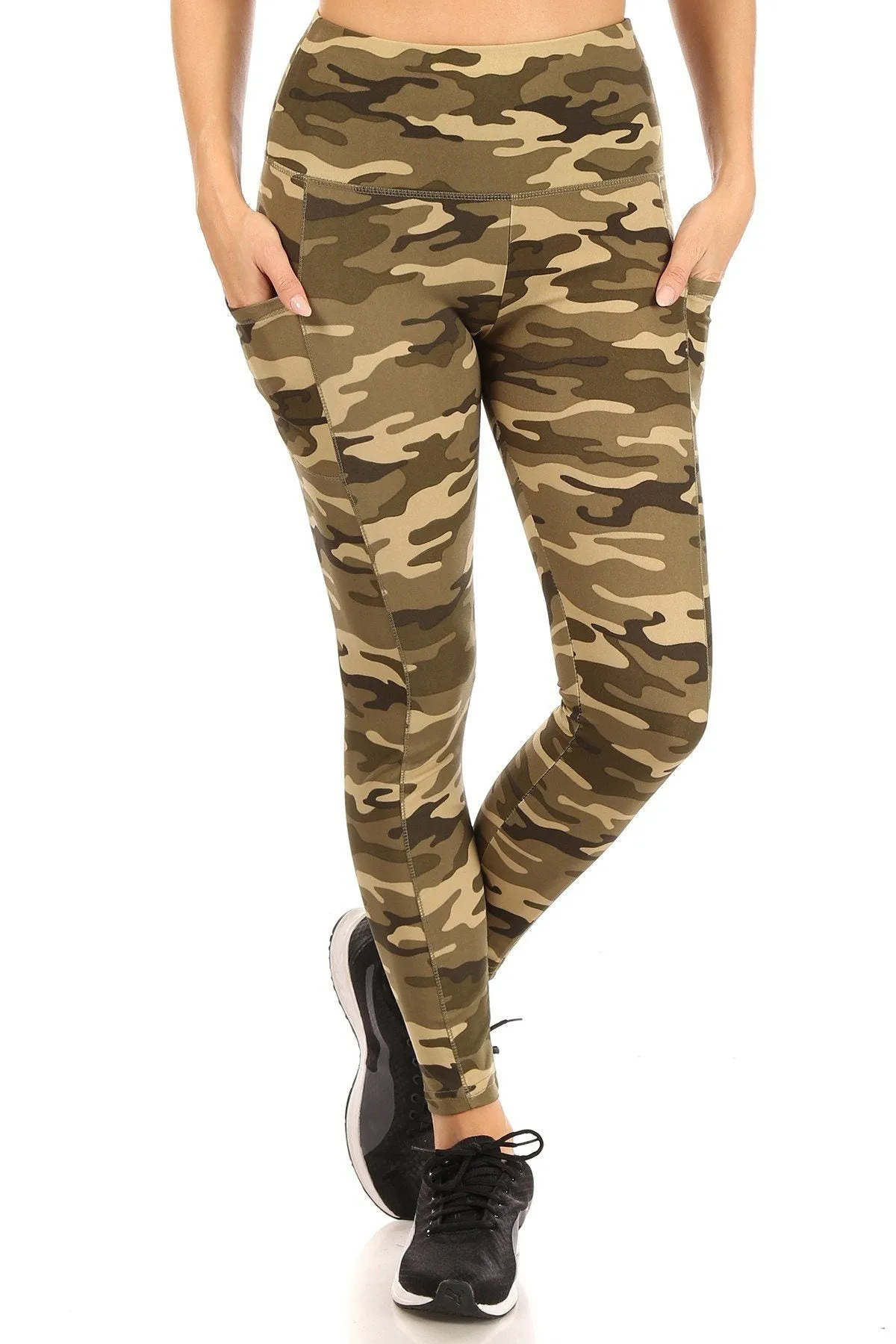 Womens Green Camouflage Pocket Leggings Athletic Yoga Pants Sizes S/M/L/XL