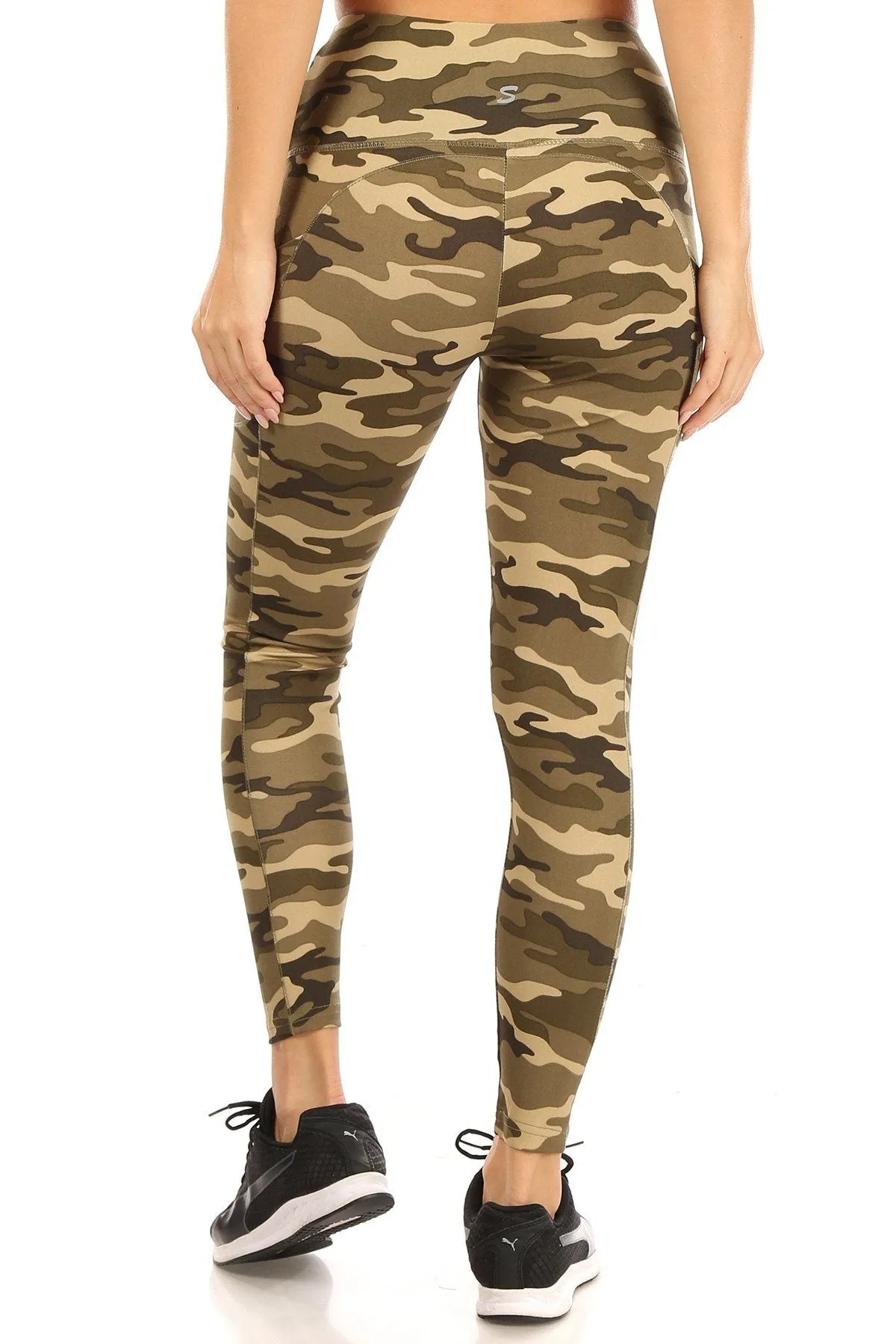 Womens Green Camouflage Pocket Leggings Athletic Yoga Pants Sizes S/M/L/XL