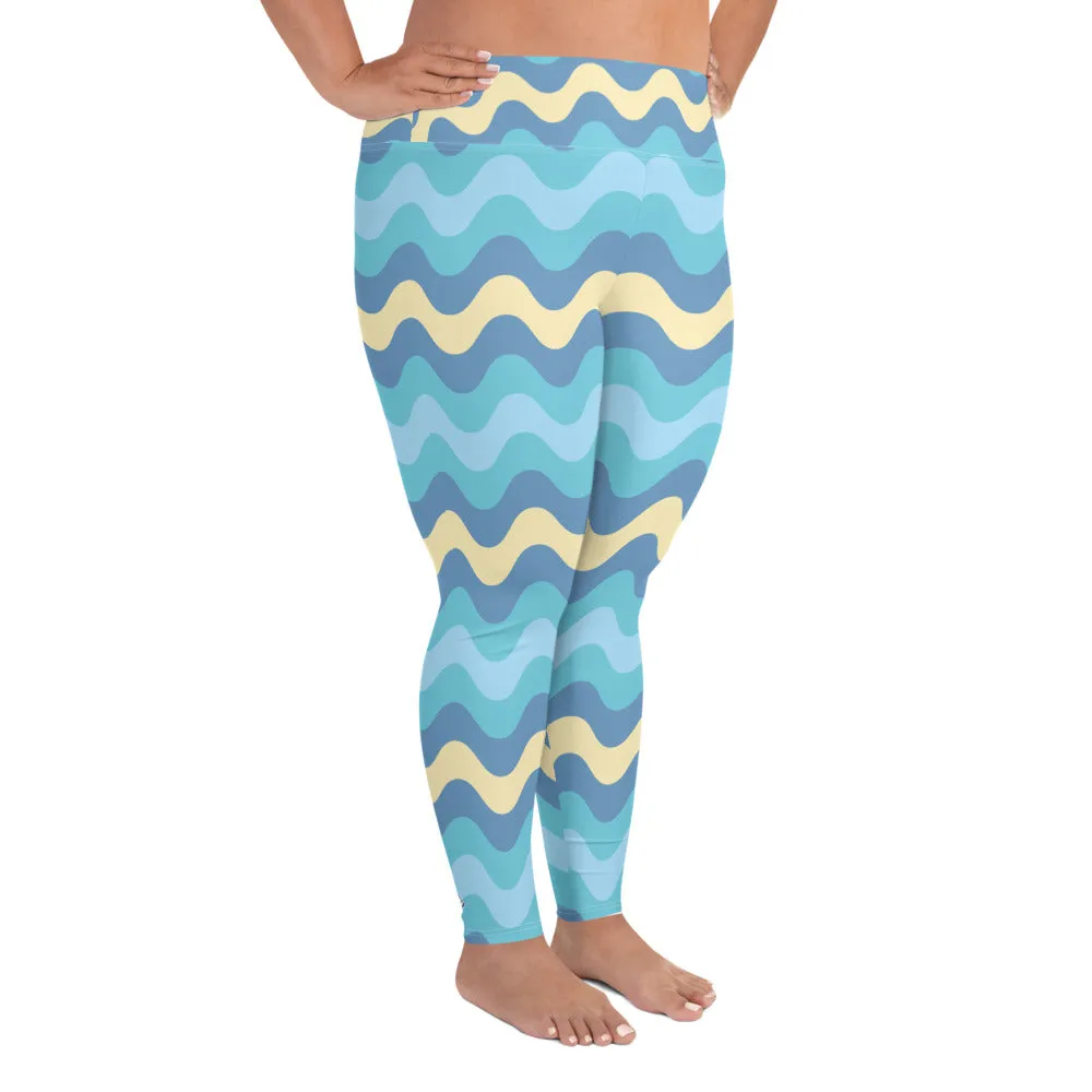 Women's High Waist Plus Size Ripple Jersey Shore Leggings Tights