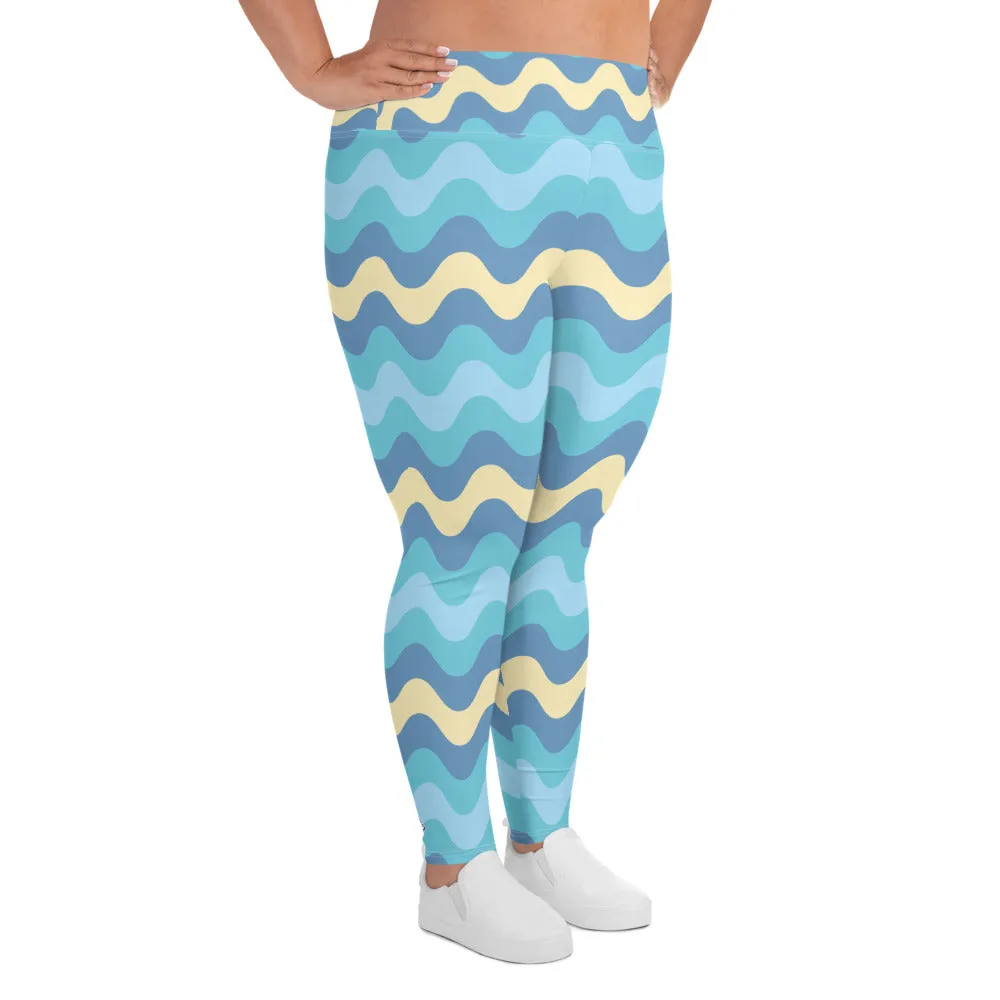 Women's High Waist Plus Size Ripple Jersey Shore Leggings Tights