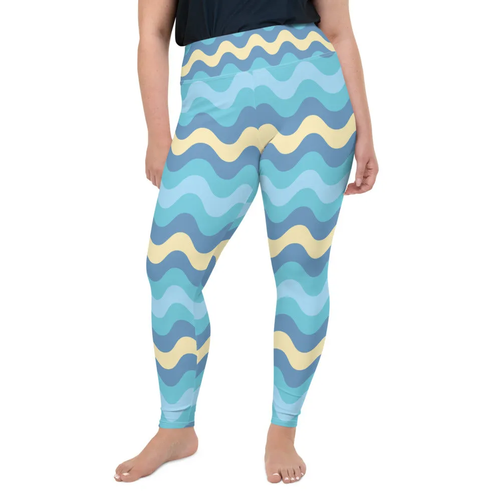 Women's High Waist Plus Size Ripple Jersey Shore Leggings Tights