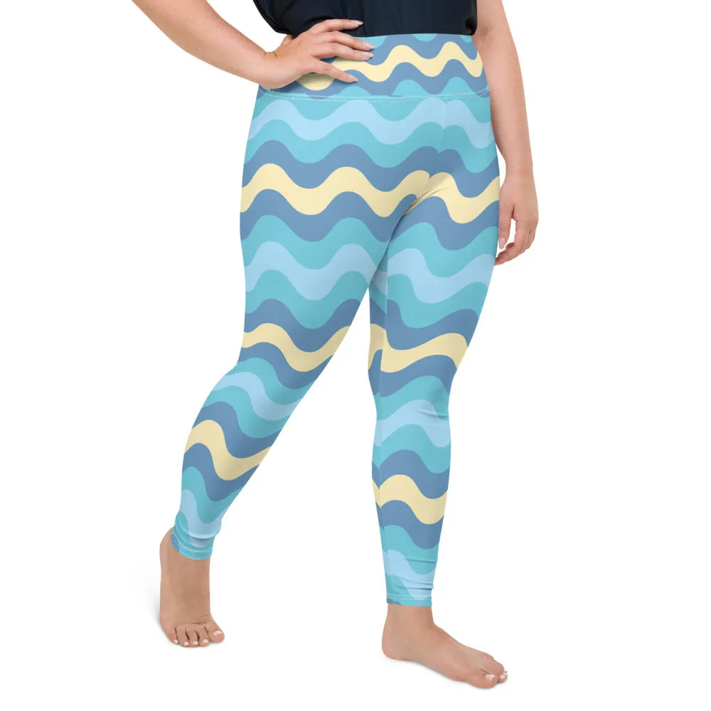 Women's High Waist Plus Size Ripple Jersey Shore Leggings Tights