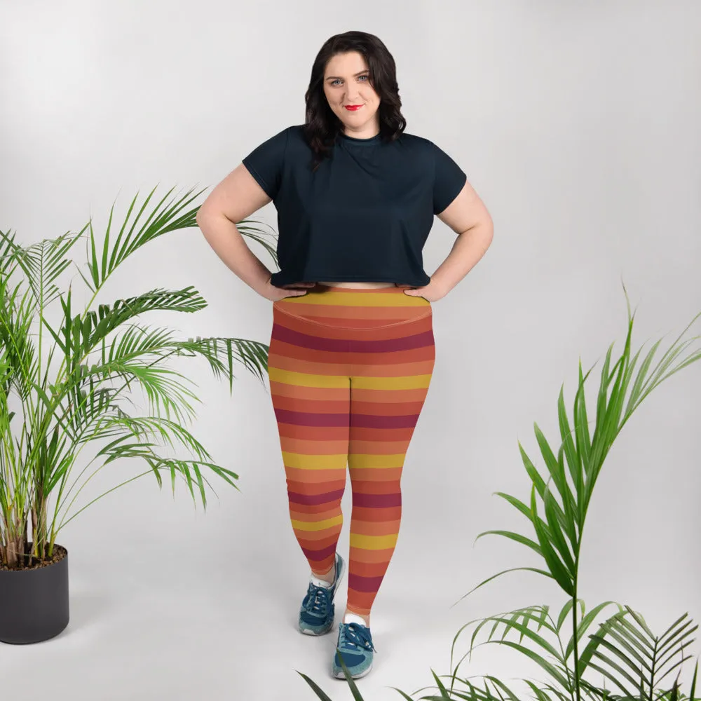 Women's High Waist Plus Size Striped Autumn Leggings Yoga Pants