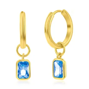 YGP Sterling Huggie Earrings with Blue CZ Drop